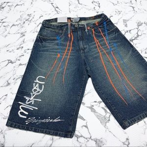 Men's Miskeen Mid Blue Hand Painted Denim Short